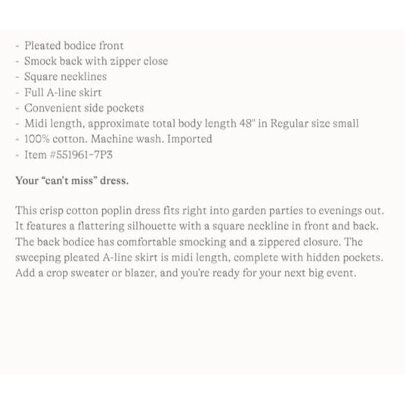 Lands End cotton midi dress 10 p m 10p beige white summer Sundress new 134.95 - Picture 3 of 7